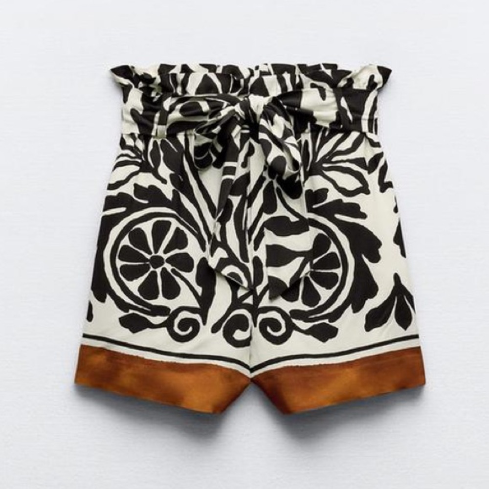 Zara High Waist Shorts - Black and Brown Pattern